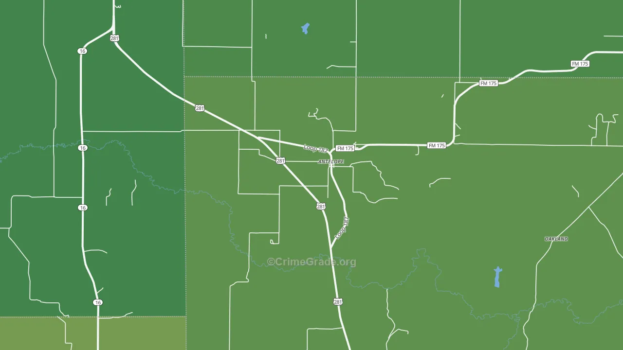Antelope, TX Map of Vehicle Theft Rates
