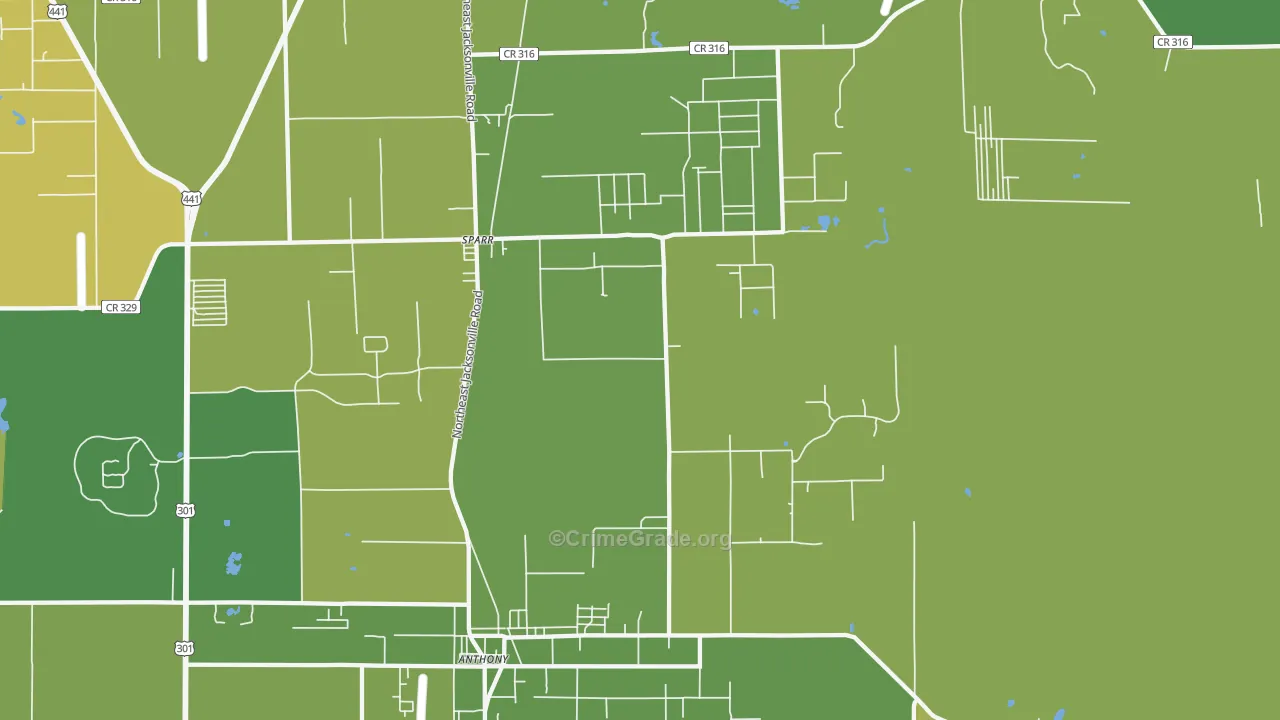 Anthony, FL Map of Vehicle Theft Rates