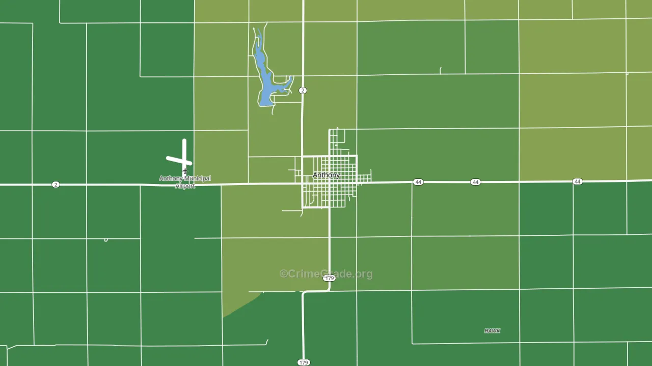 Anthony, KS Map of Vehicle Theft Rates