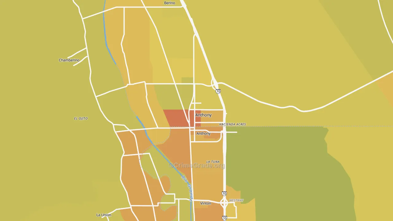 Anthony, NM Map of Vehicle Theft Rates
