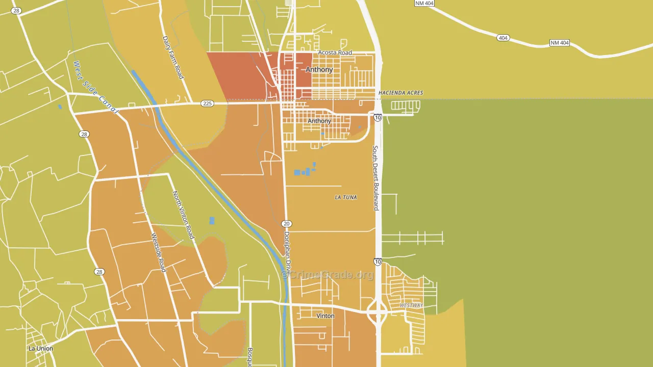 Anthony, TX Map of Vehicle Theft Rates