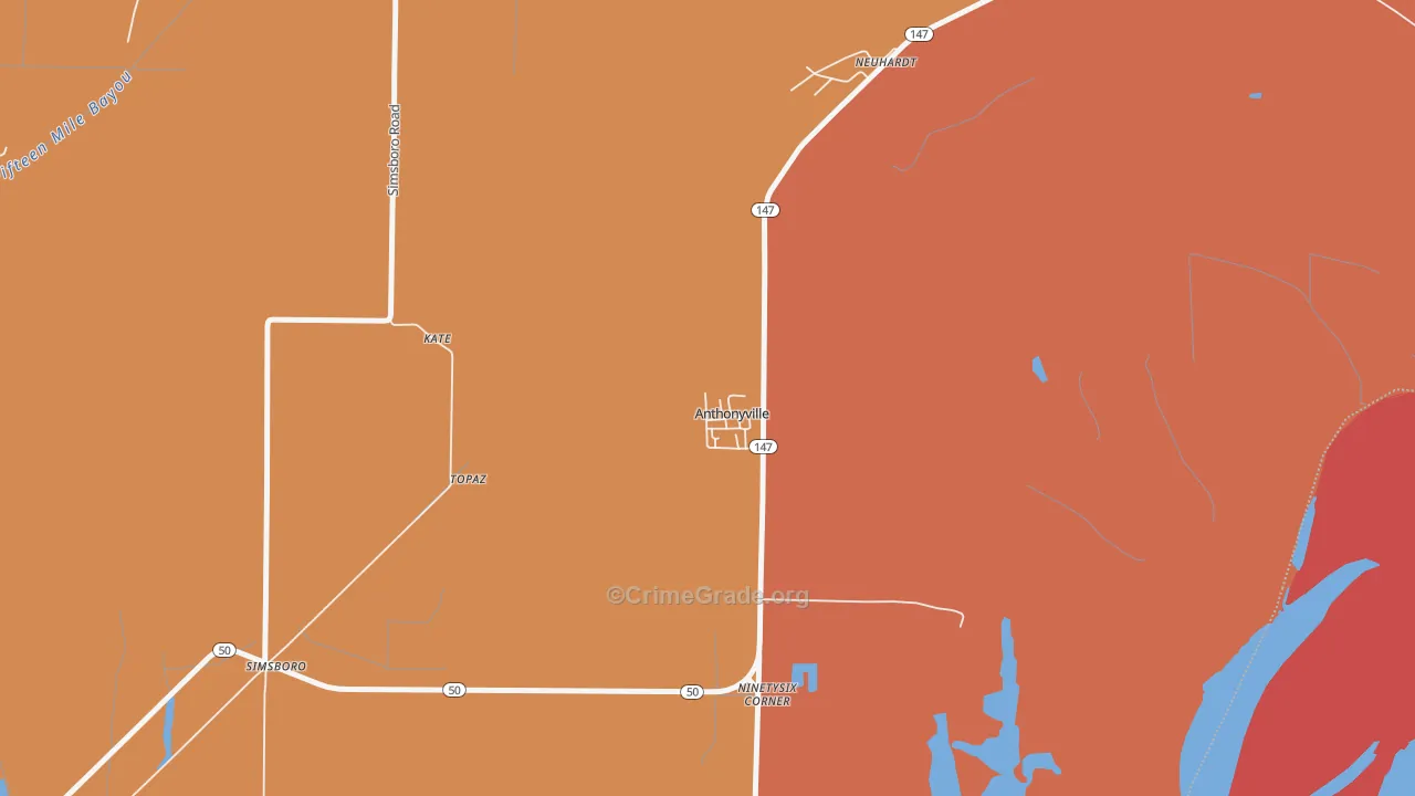 Anthonyville, AR Map of Vehicle Theft Rates