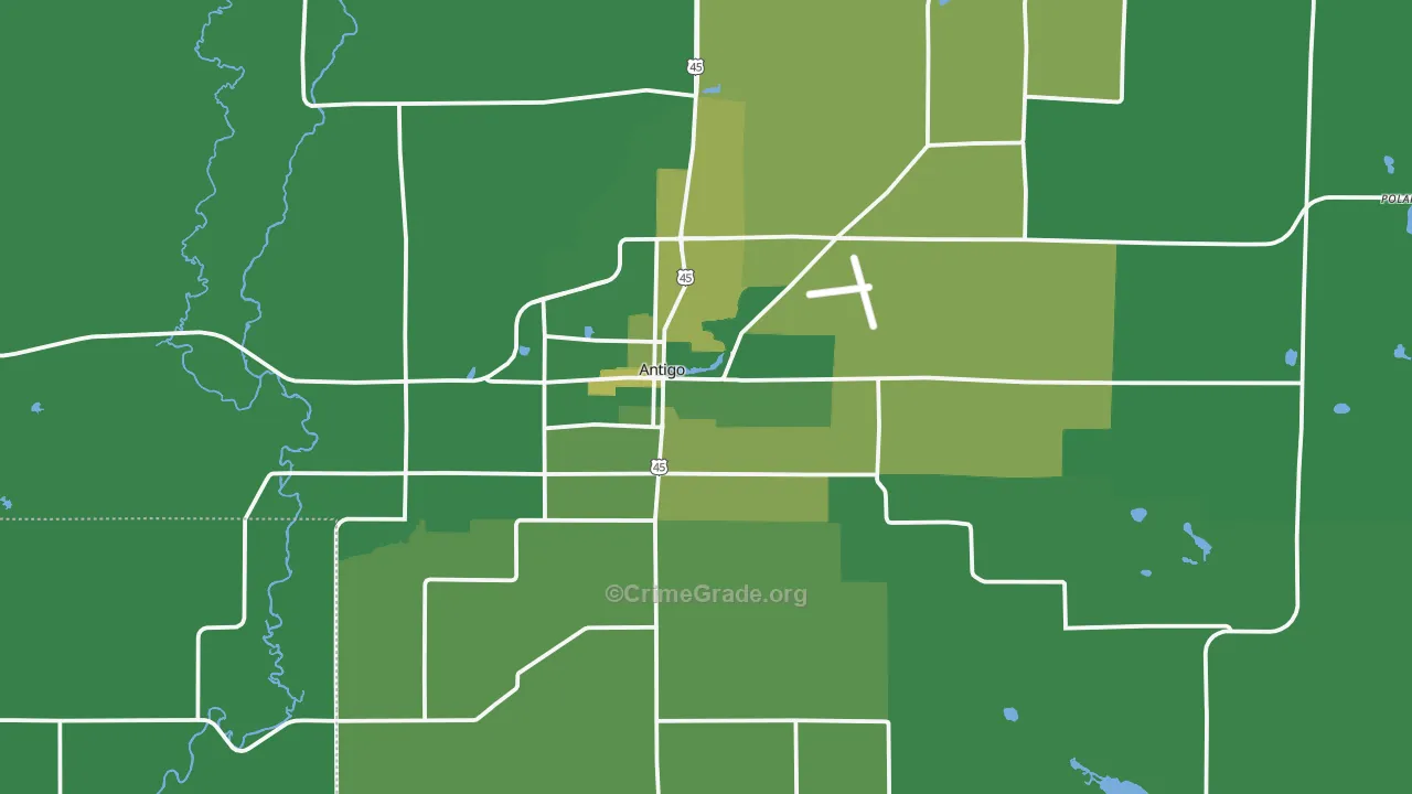Antigo, WI Map of Vehicle Theft Rates