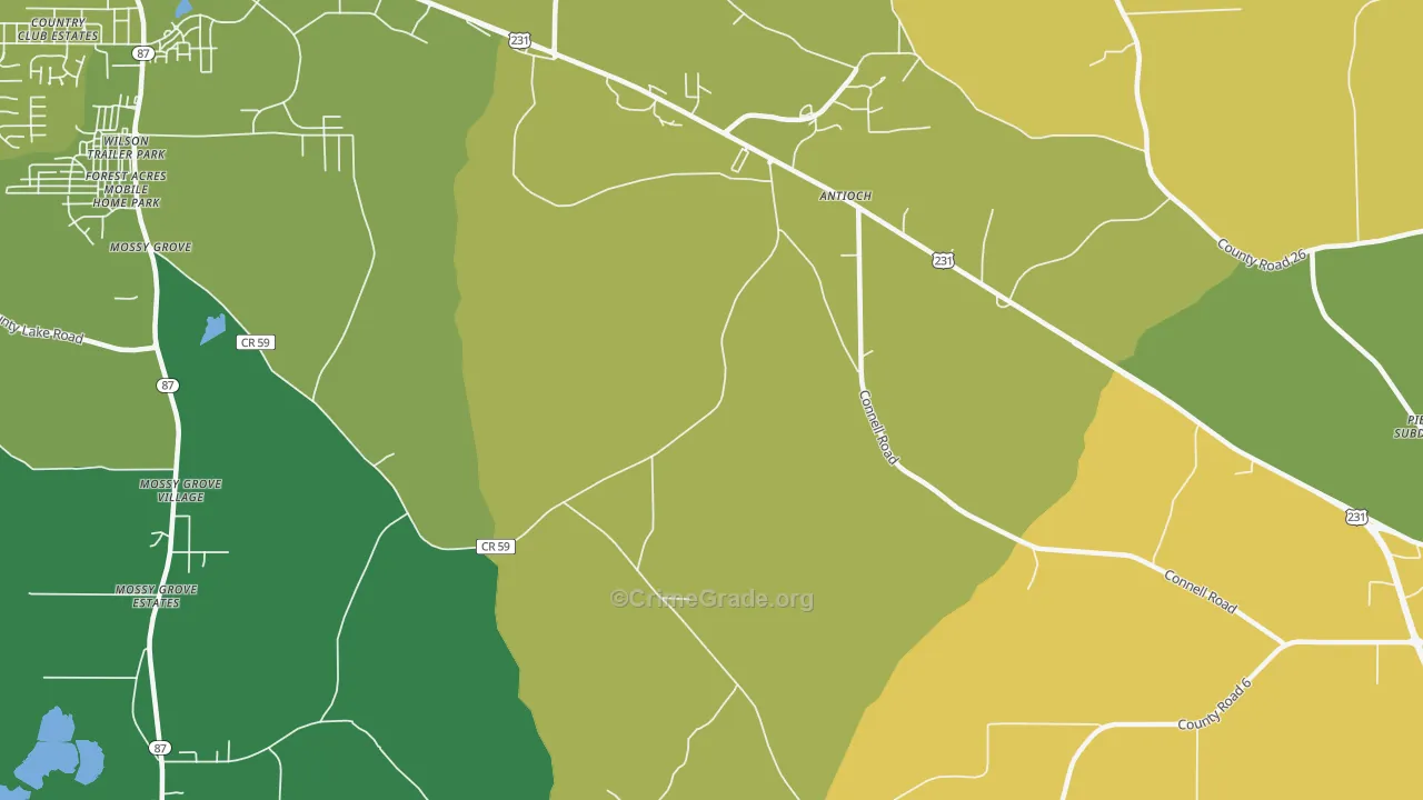 Antioch, AL Map of Vehicle Theft Rates