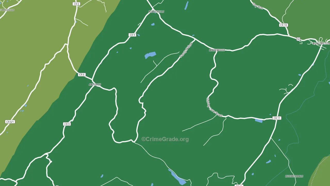 Antioch, WV Map of Vehicle Theft Rates