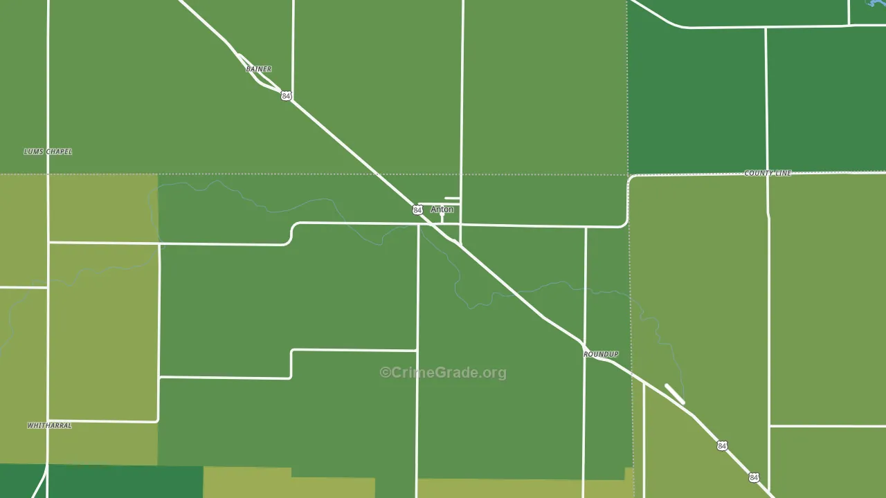 Anton, TX Map of Vehicle Theft Rates