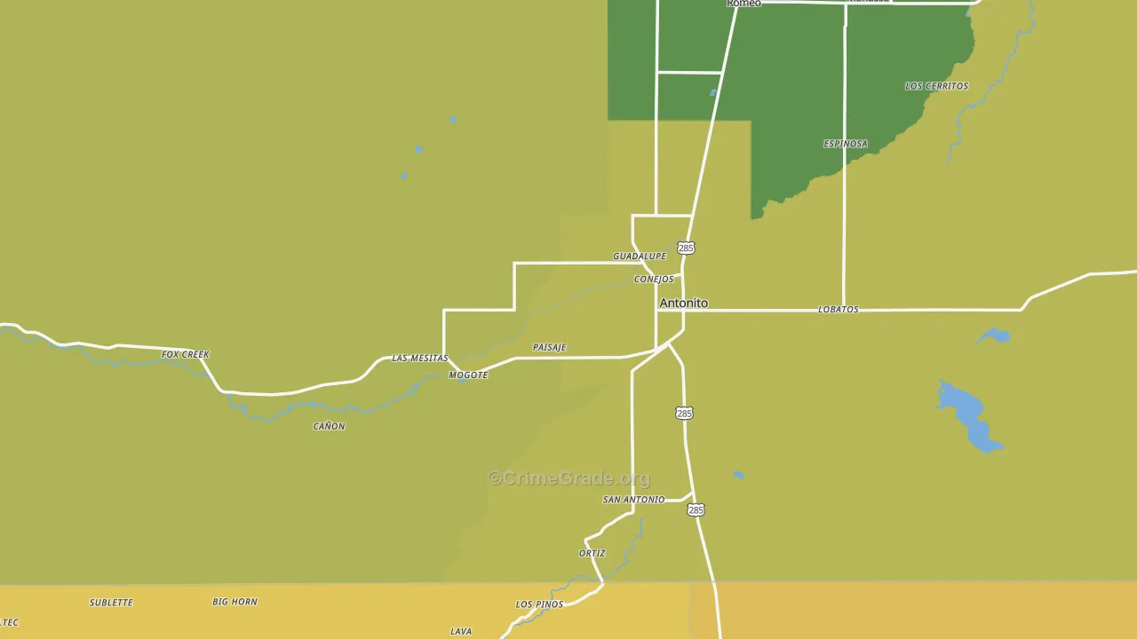 Antonito, CO Map of Vehicle Theft Rates