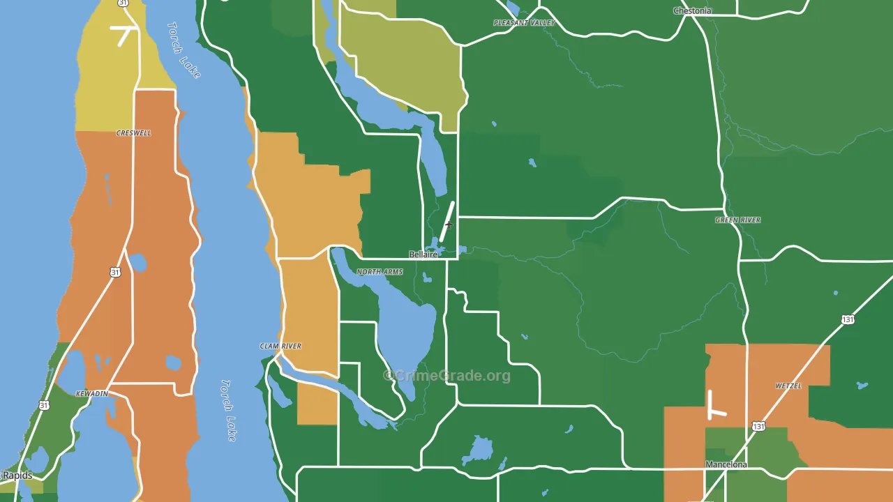 Antrim County, MI Map of Vehicle Theft Rates