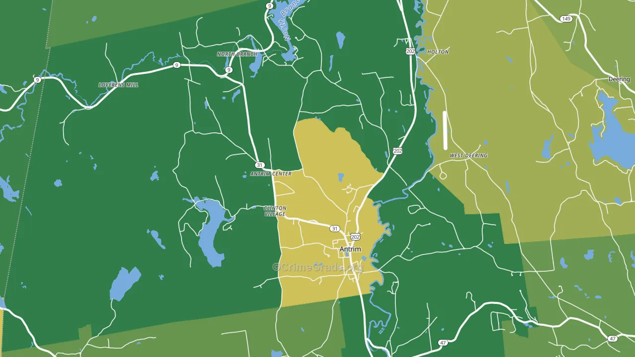 Antrim, NH Map of Vehicle Theft Rates