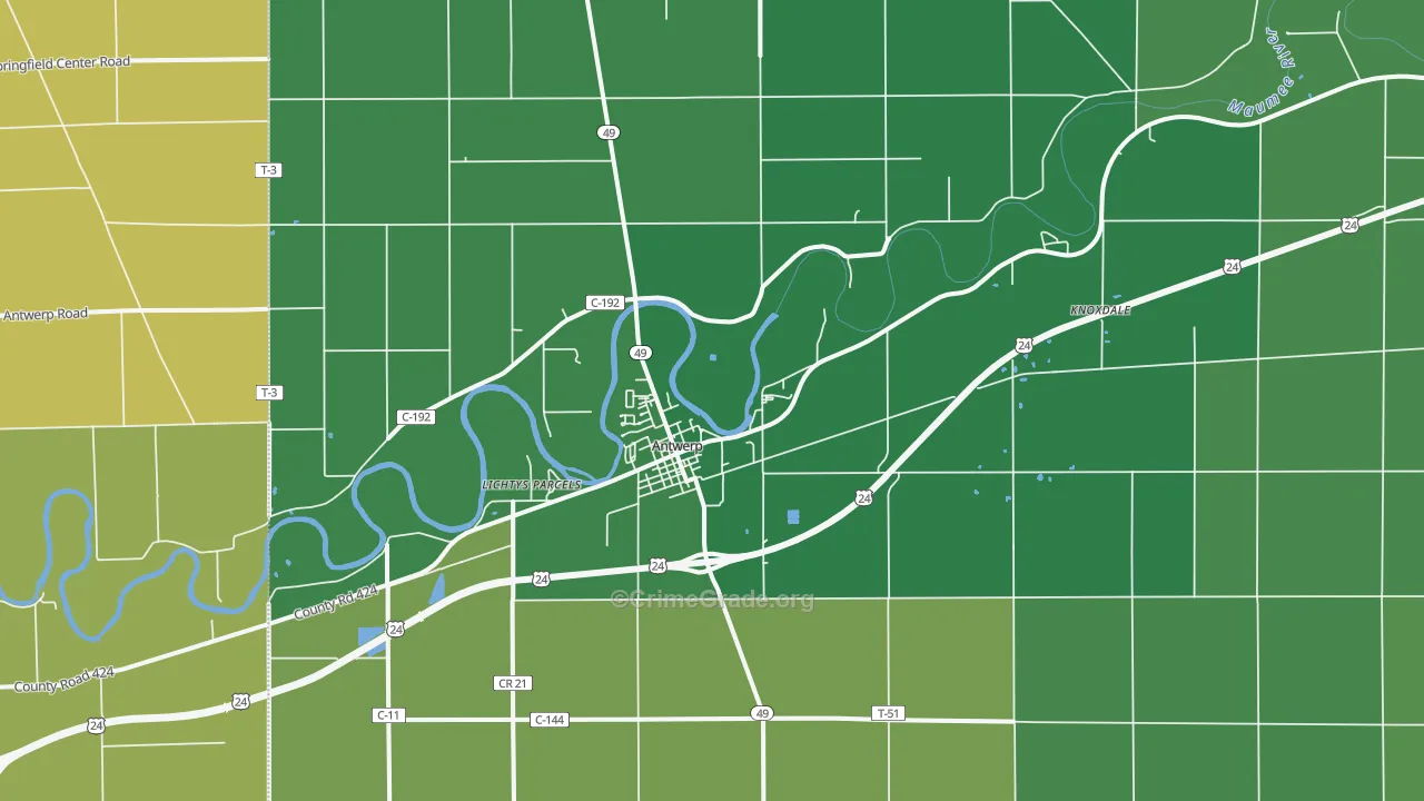 Antwerp, OH Map of Vehicle Theft Rates