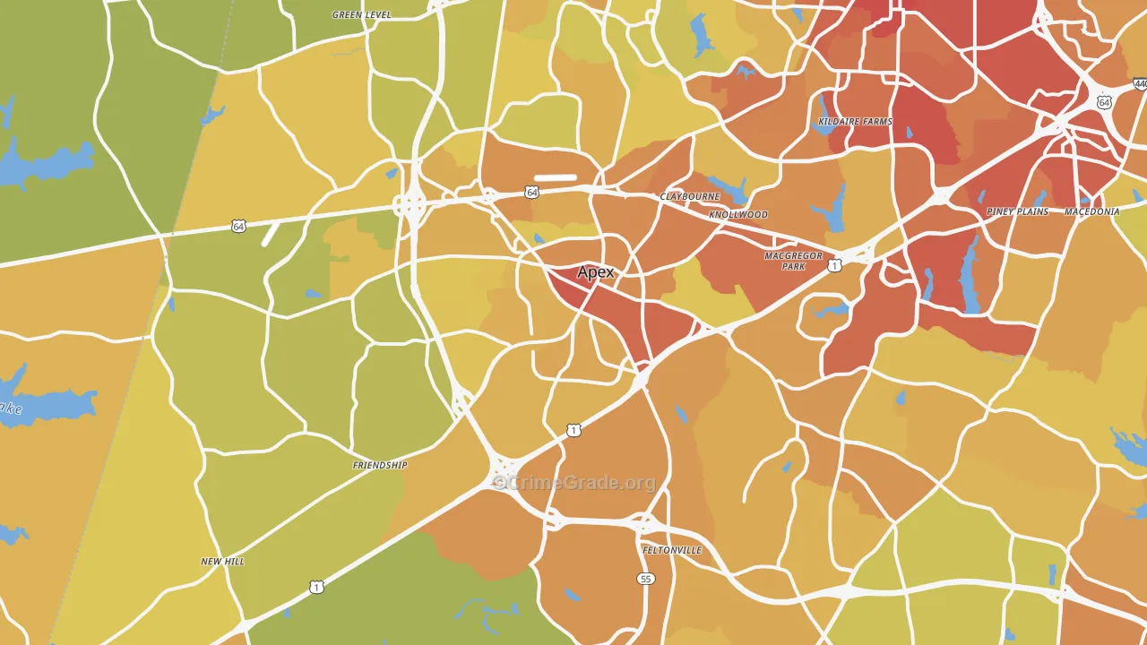Apex, NC Map of Vehicle Theft Rates