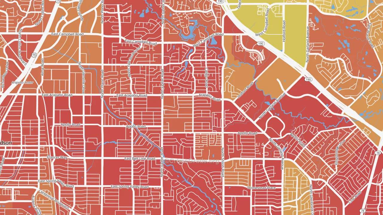 Apollo Arapaho and Camelot, Garland, TX Map of Vehicle Theft Rates