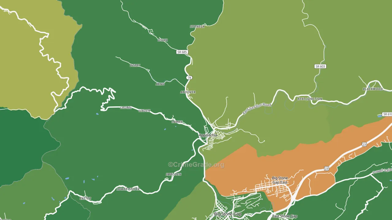 Appalachia, VA Map of Vehicle Theft Rates