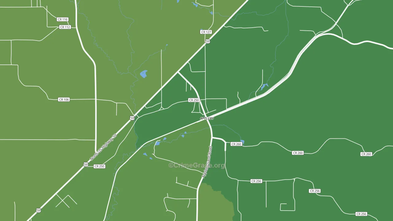 Appleby, TX Map of Vehicle Theft Rates