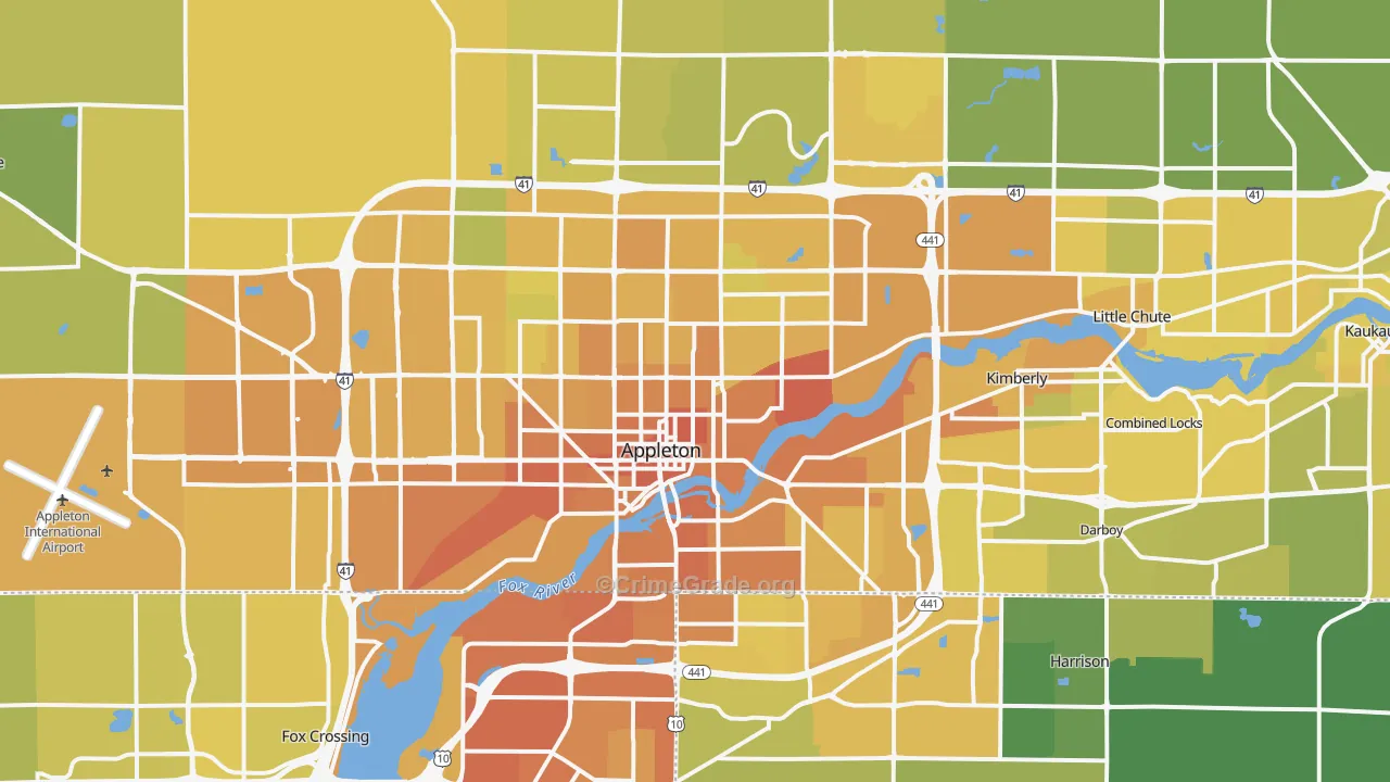 Appleton, WI Map of Vehicle Theft Rates