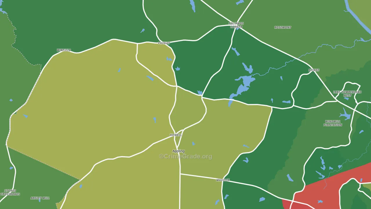 Appling, GA Map of Vehicle Theft Rates