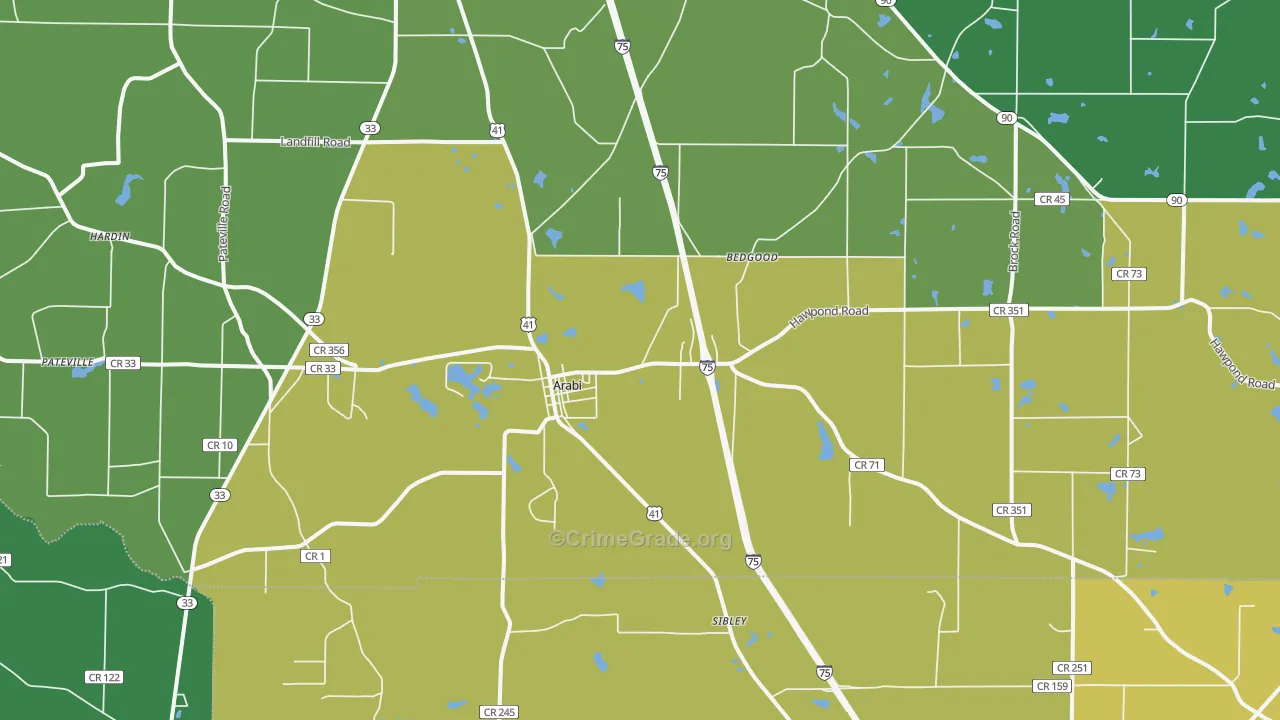 Arabi, GA Map of Vehicle Theft Rates