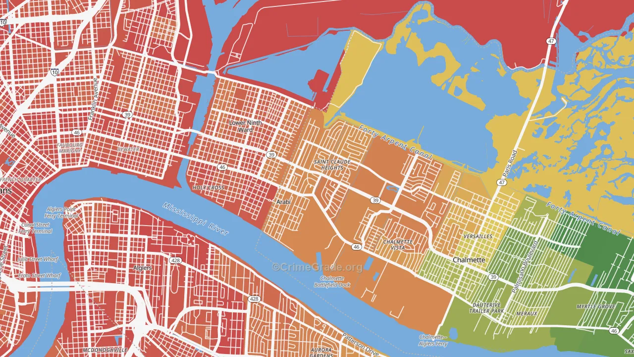 Arabi, LA Map of Vehicle Theft Rates