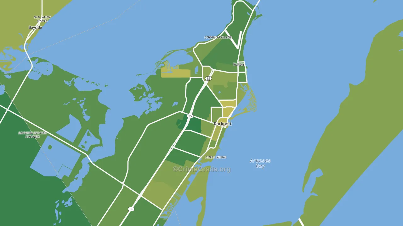 Aransas County, TX Map of Vehicle Theft Rates