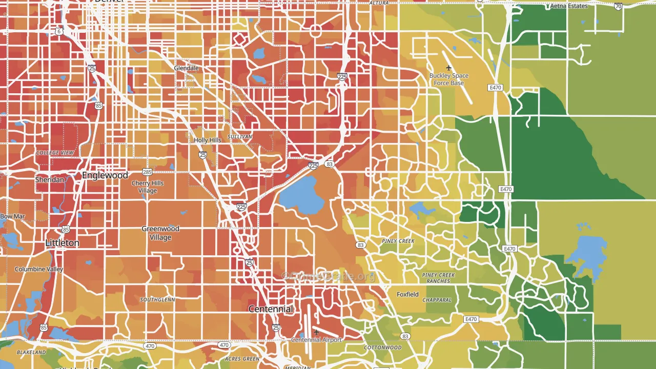 Arapahoe County, CO Map of Vehicle Theft Rates