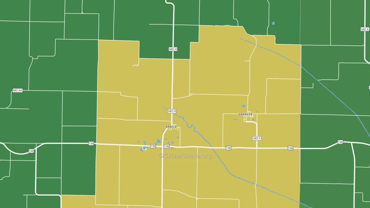 Arbela, MO Map of Vehicle Theft Rates