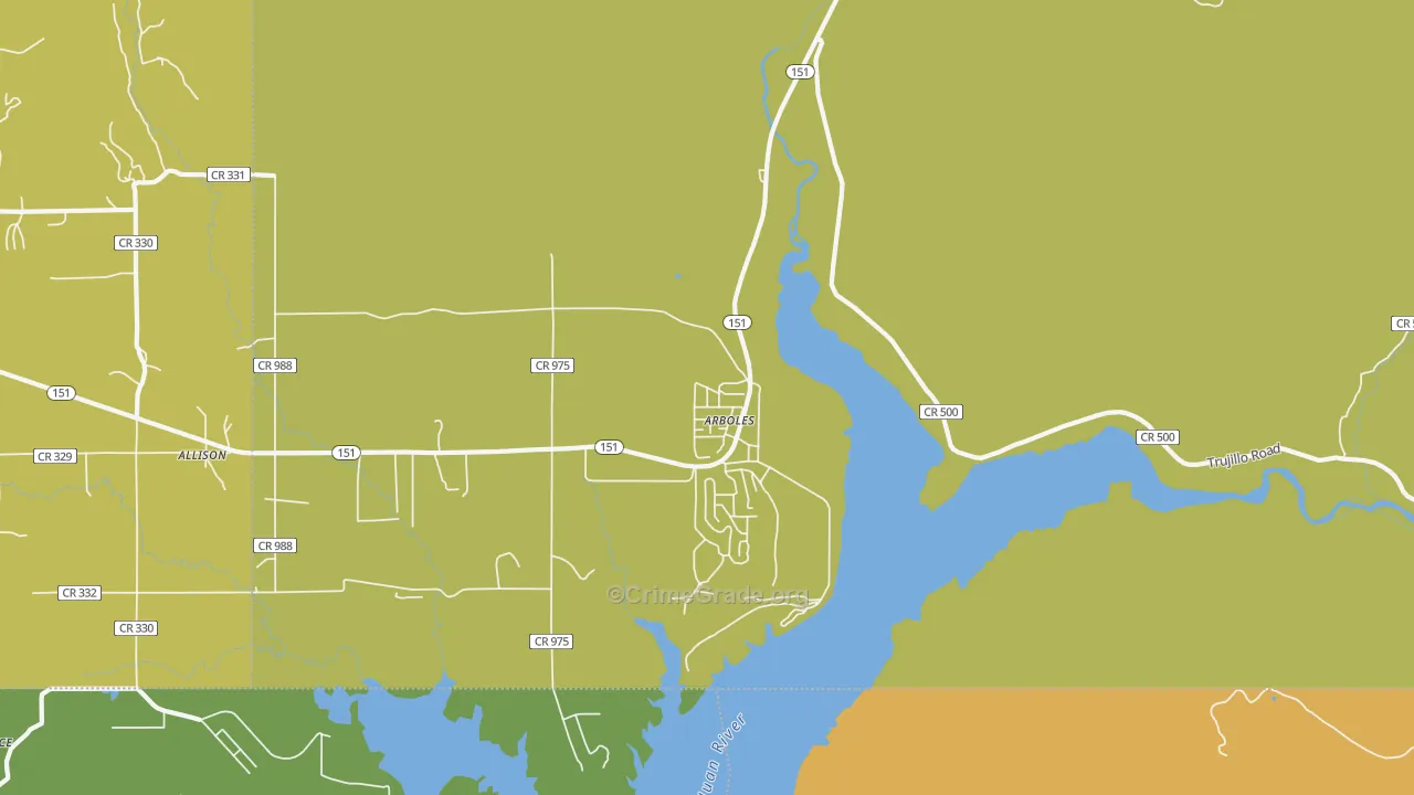 Arboles, CO Map of Vehicle Theft Rates