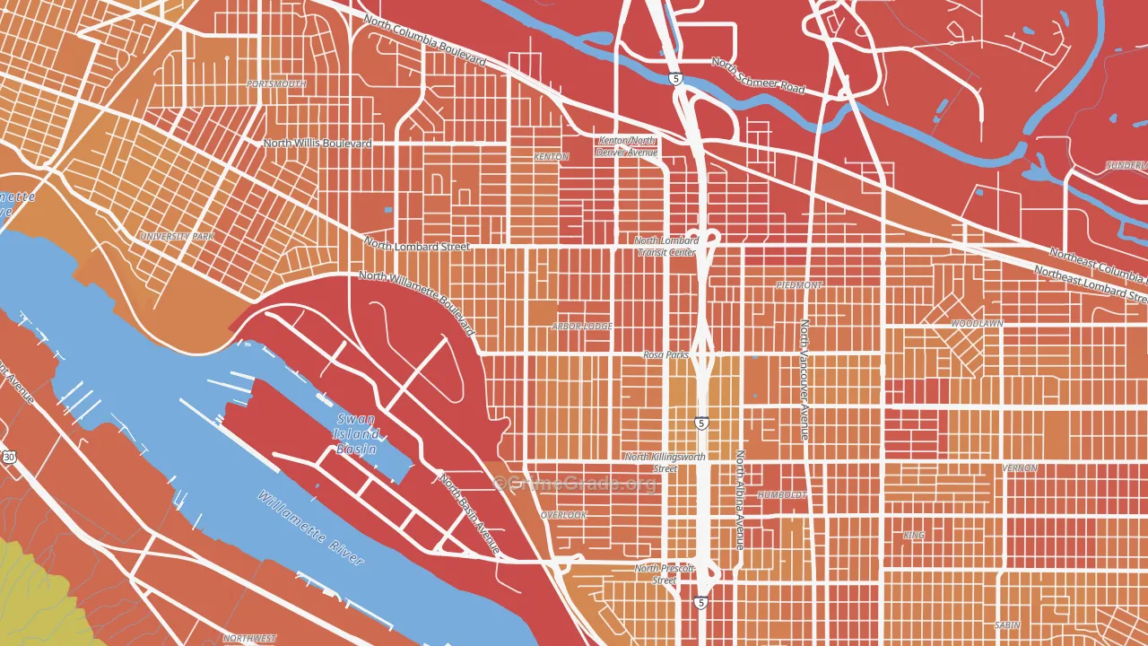 Arbor Lodge, Portland, OR Map of Vehicle Theft Rates