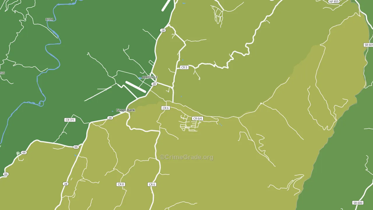 Arbovale, WV Map of Vehicle Theft Rates