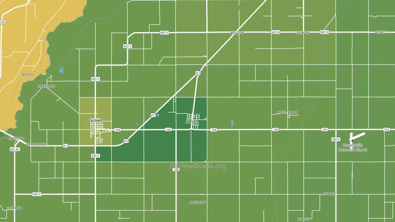 Arbyrd, MO Map of Vehicle Theft Rates