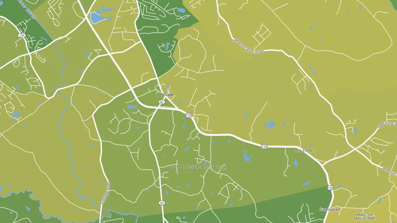 Arcade, GA Map of Vehicle Theft Rates