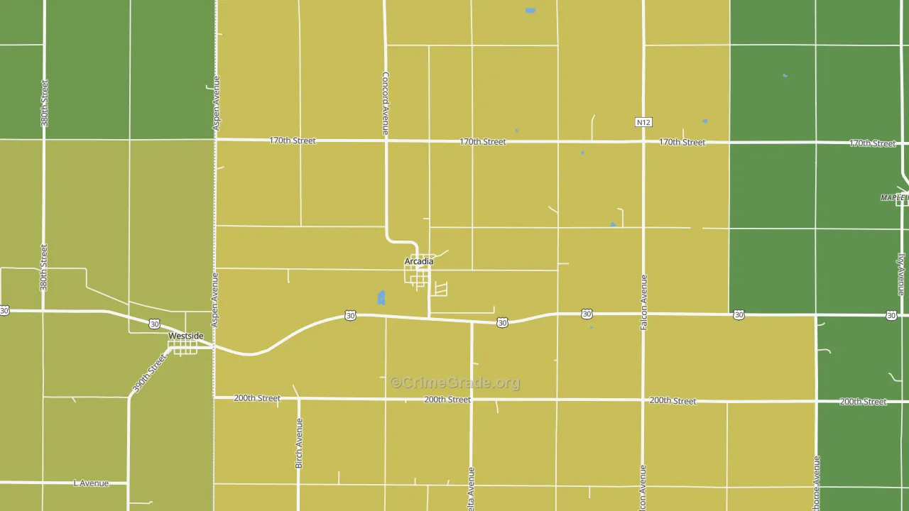 Arcadia, IA Map of Vehicle Theft Rates