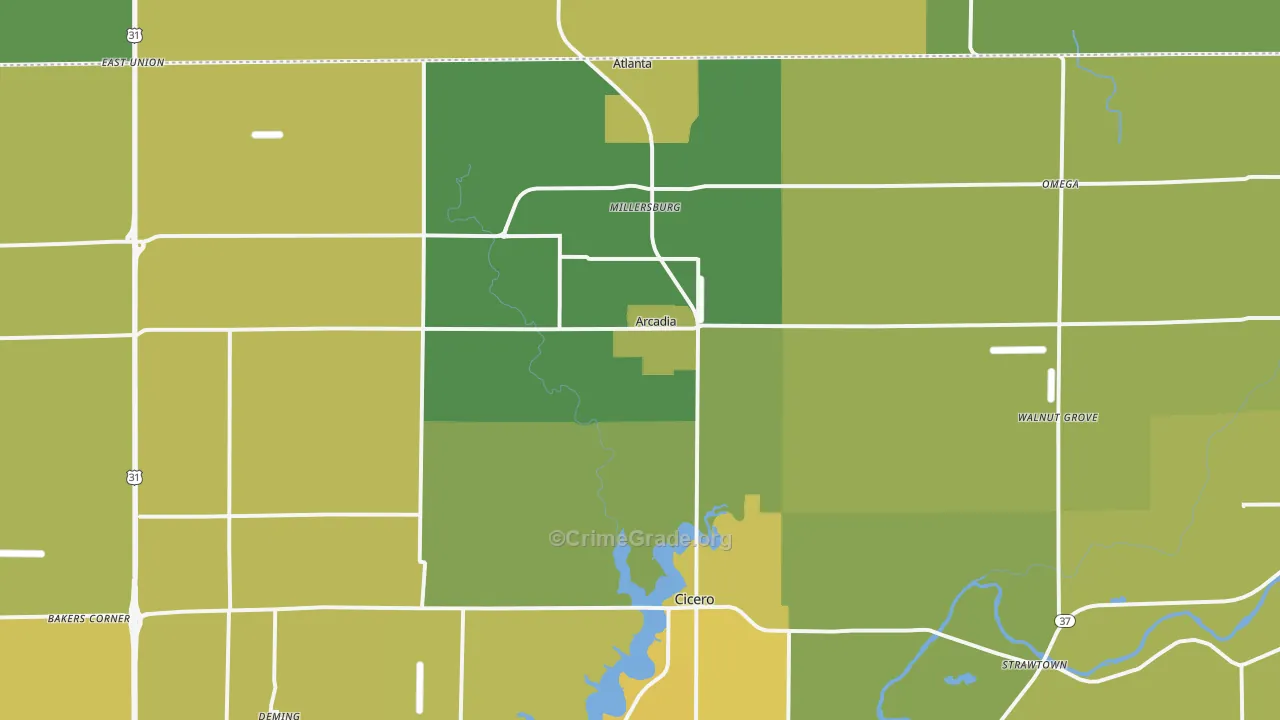 Arcadia, IN Map of Vehicle Theft Rates