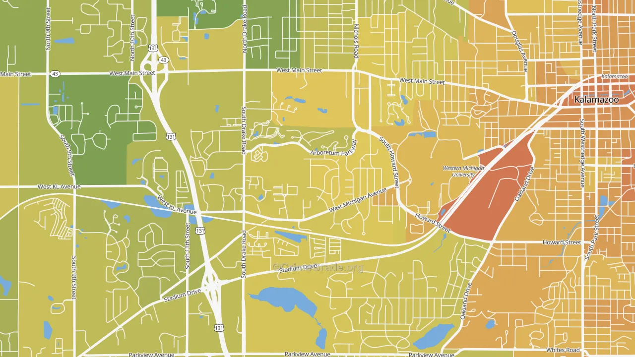 Arcadia, Kalamazoo, MI Map of Vehicle Theft Rates