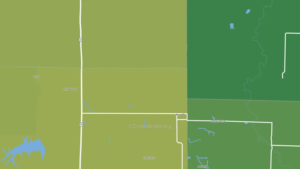 Arcadia, KS Map of Vehicle Theft Rates