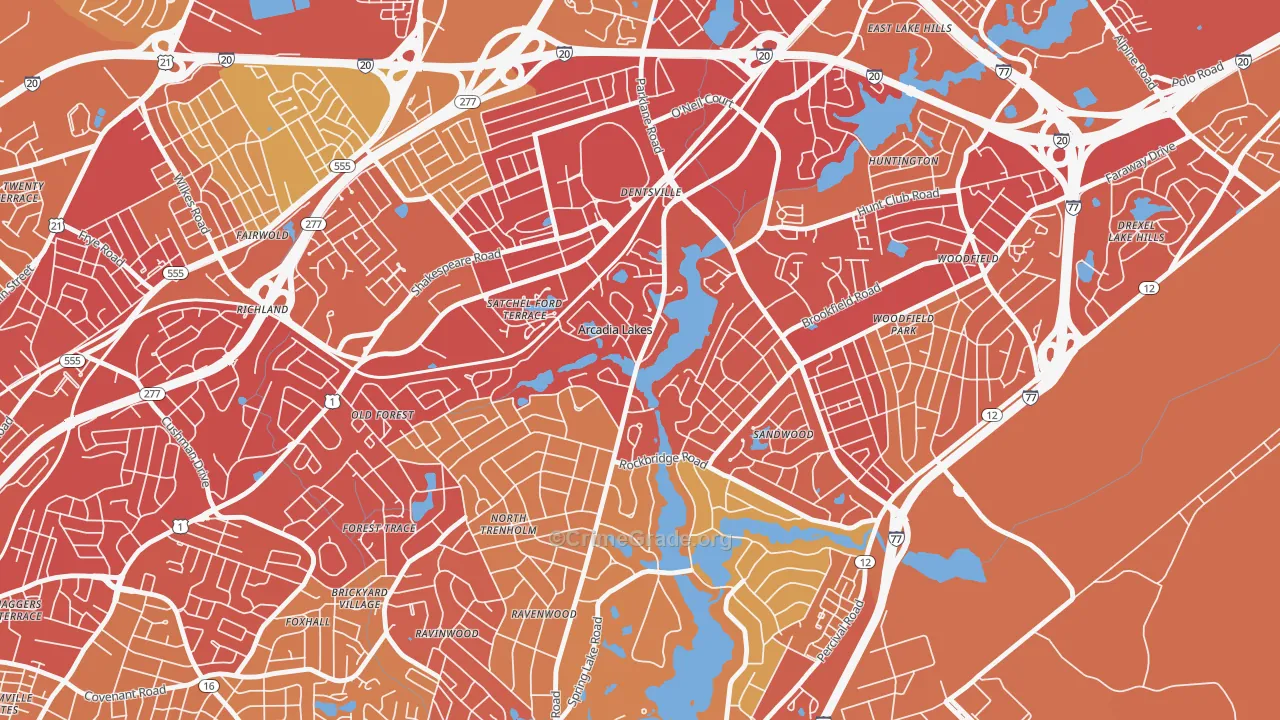 Arcadia Lakes, SC Map of Vehicle Theft Rates