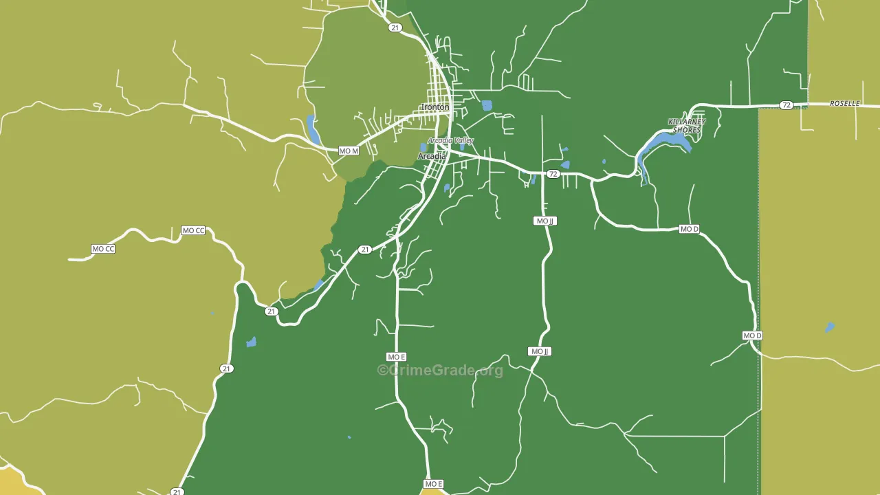 Arcadia, MO Map of Vehicle Theft Rates