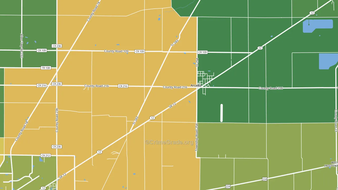 Arcadia, OH Map of Vehicle Theft Rates