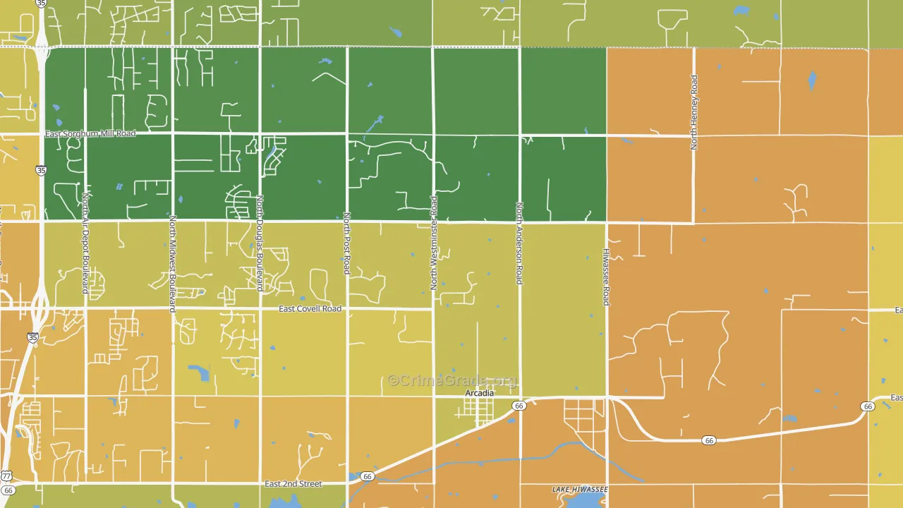 Arcadia, OK Map of Vehicle Theft Rates