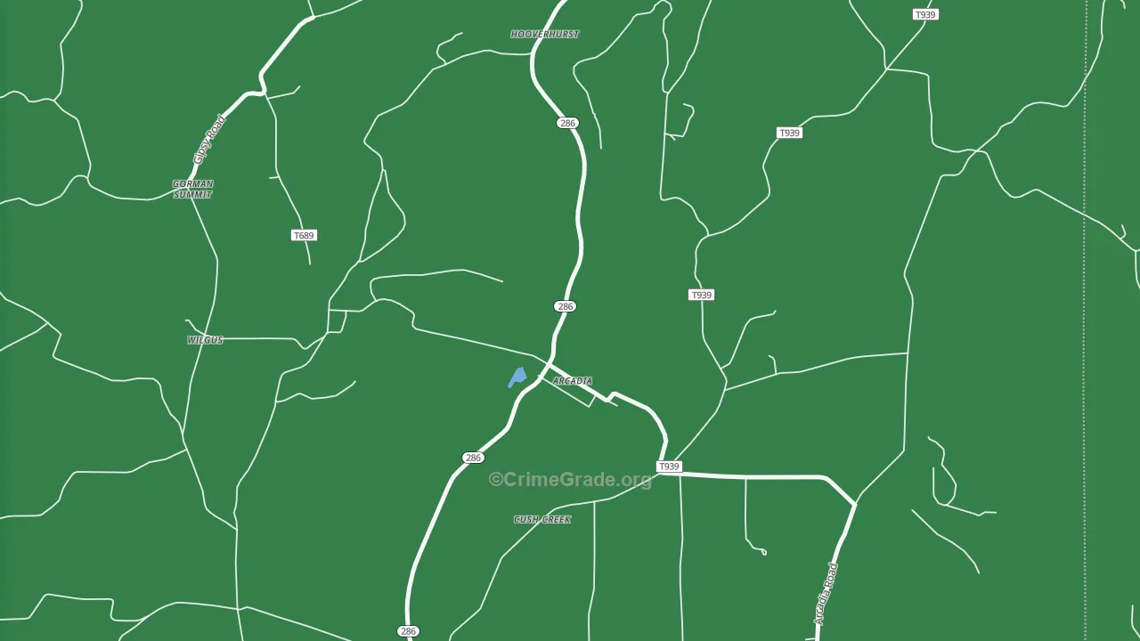 Arcadia, PA Map of Vehicle Theft Rates