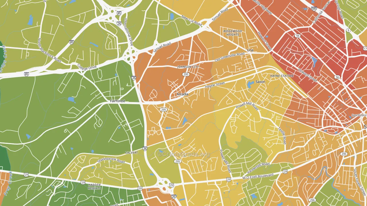 Arcadia, SC Map of Vehicle Theft Rates