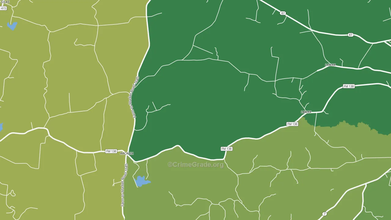 Arcadia, TX Map of Vehicle Theft Rates