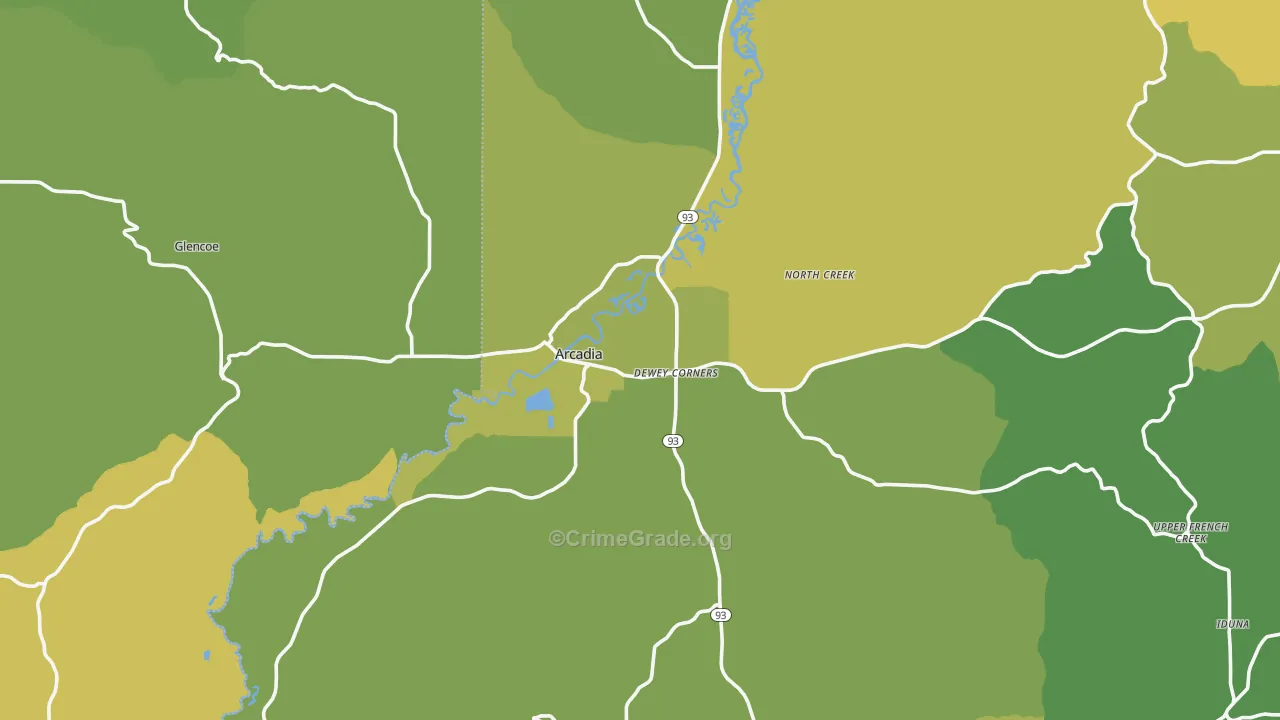 Arcadia, WI Map of Vehicle Theft Rates