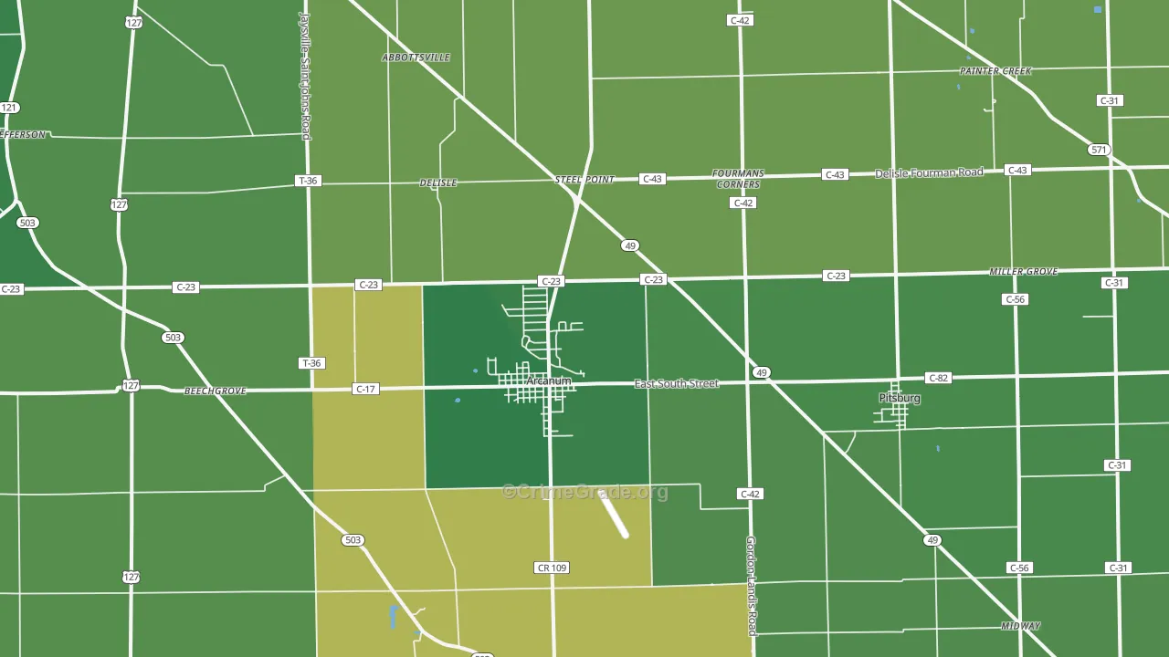 Arcanum, OH Map of Vehicle Theft Rates