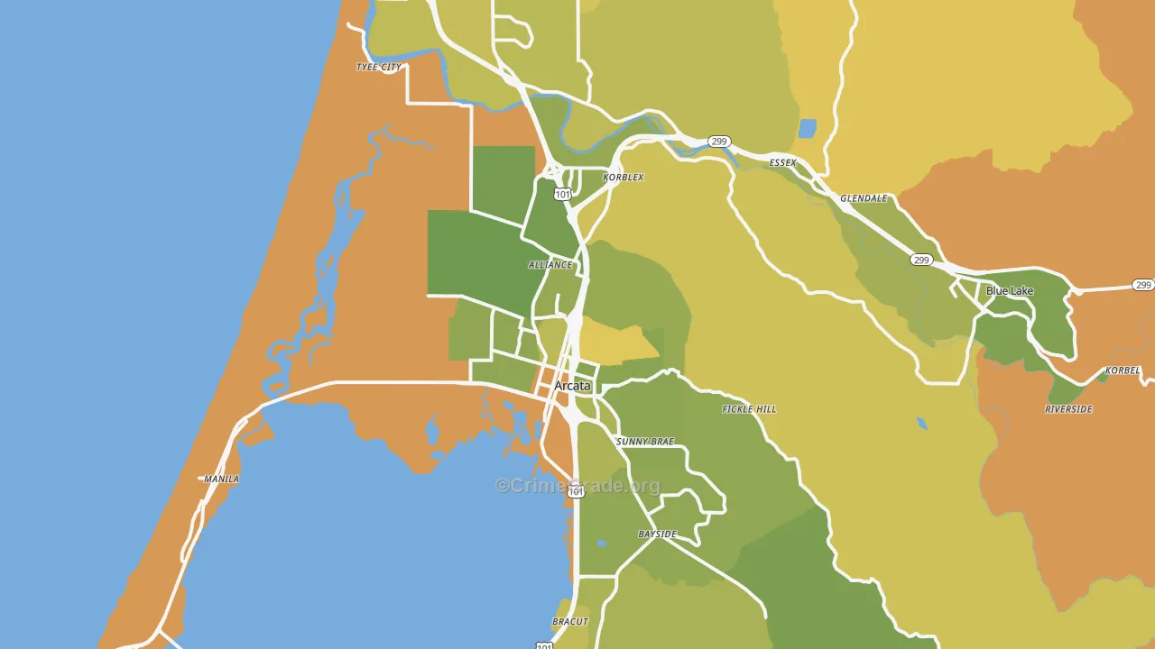 Arcata, CA Map of Vehicle Theft Rates