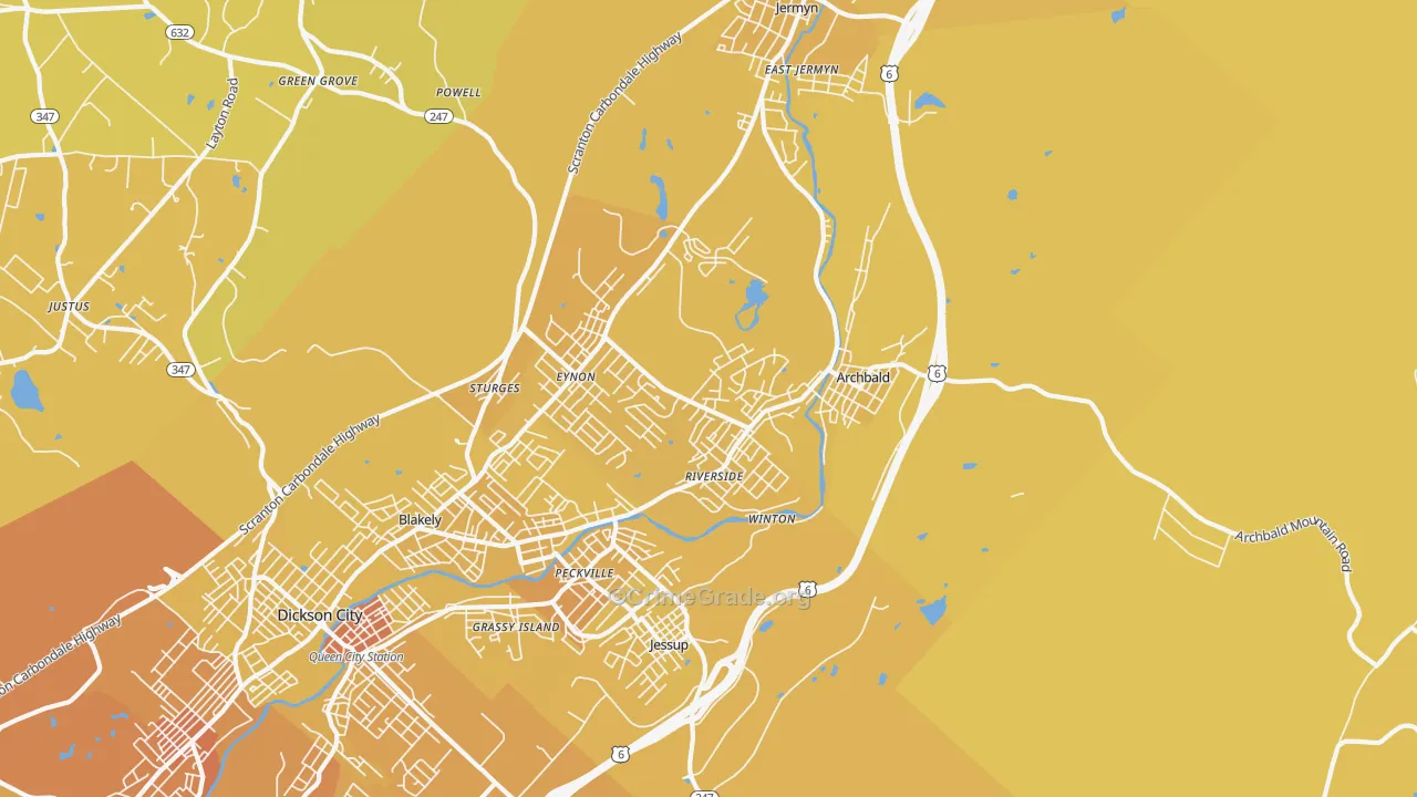 Archbald, PA Map of Vehicle Theft Rates