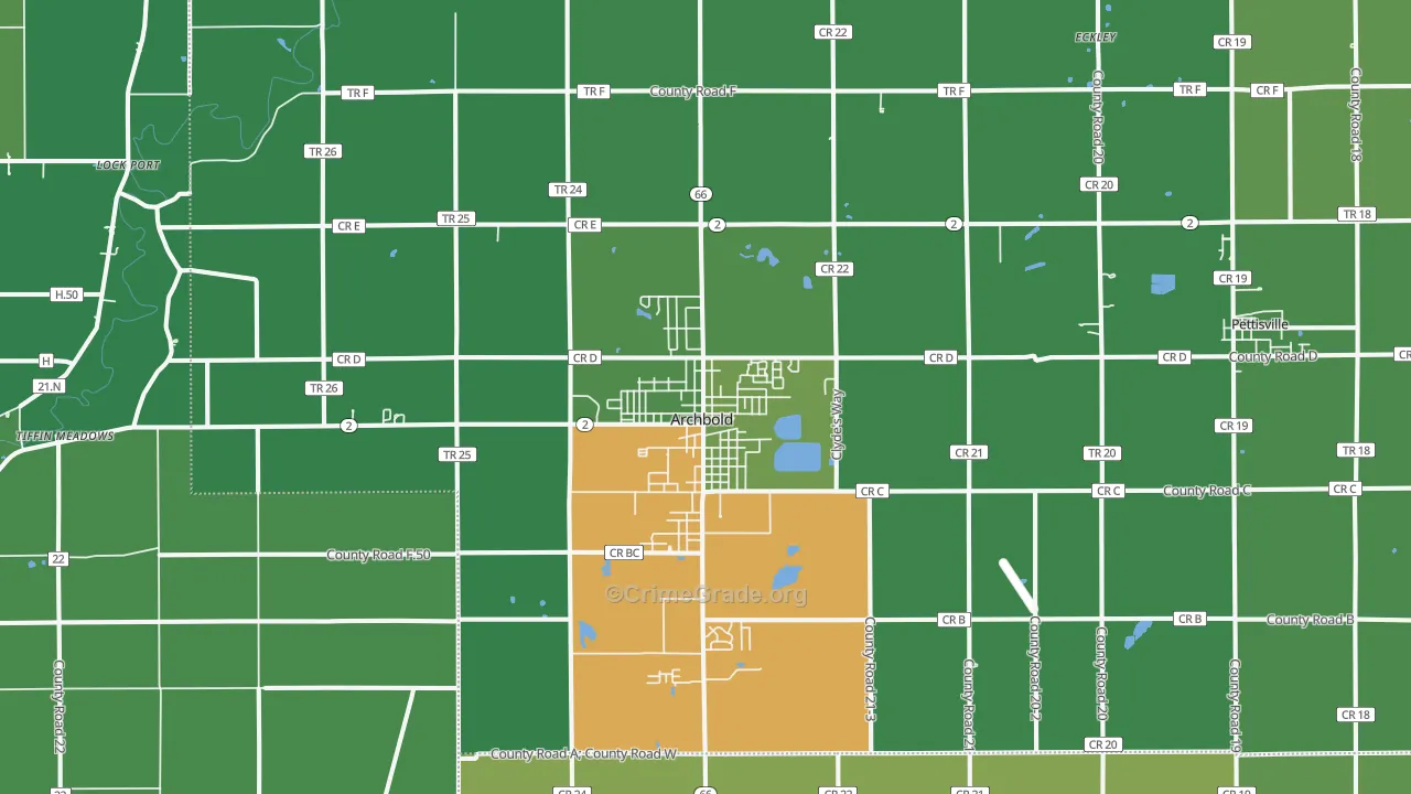 Archbold, OH Map of Vehicle Theft Rates