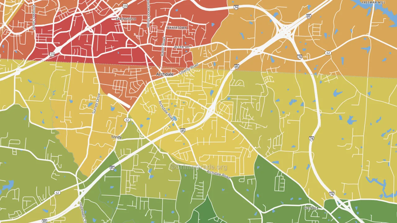 Archdale, NC Map of Vehicle Theft Rates