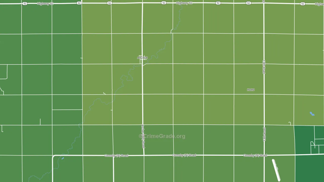 Archer, NE Map of Vehicle Theft Rates