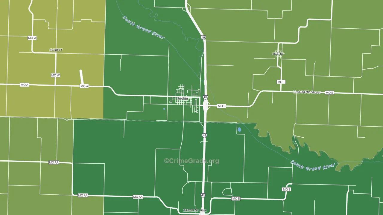 Archie, MO Map of Vehicle Theft Rates