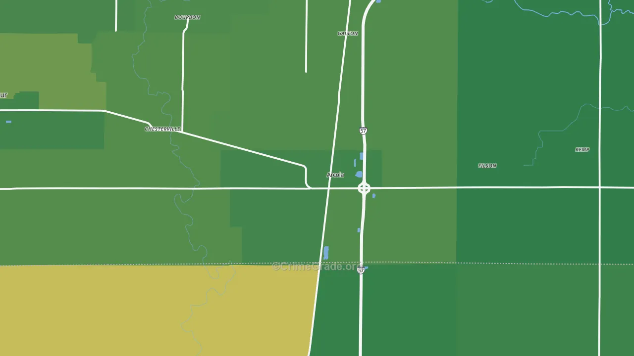 Arcola, IL Map of Vehicle Theft Rates